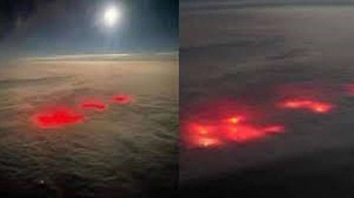 Пилот снима плашещо червено сияние в Атлантическия океан